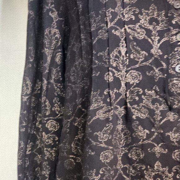 Chico's Dark Brown Gold Silk Foil Sheer Floral Print LS Blouse Chico Sz 3 US XL - Picture 6 of 16